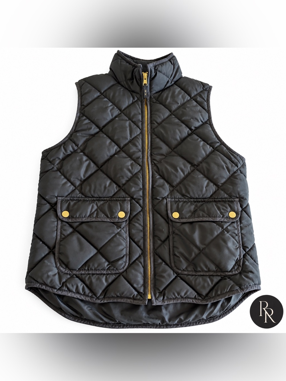 J.Crew Black Diamond Quilted Puffer Vest Gold Hardware M